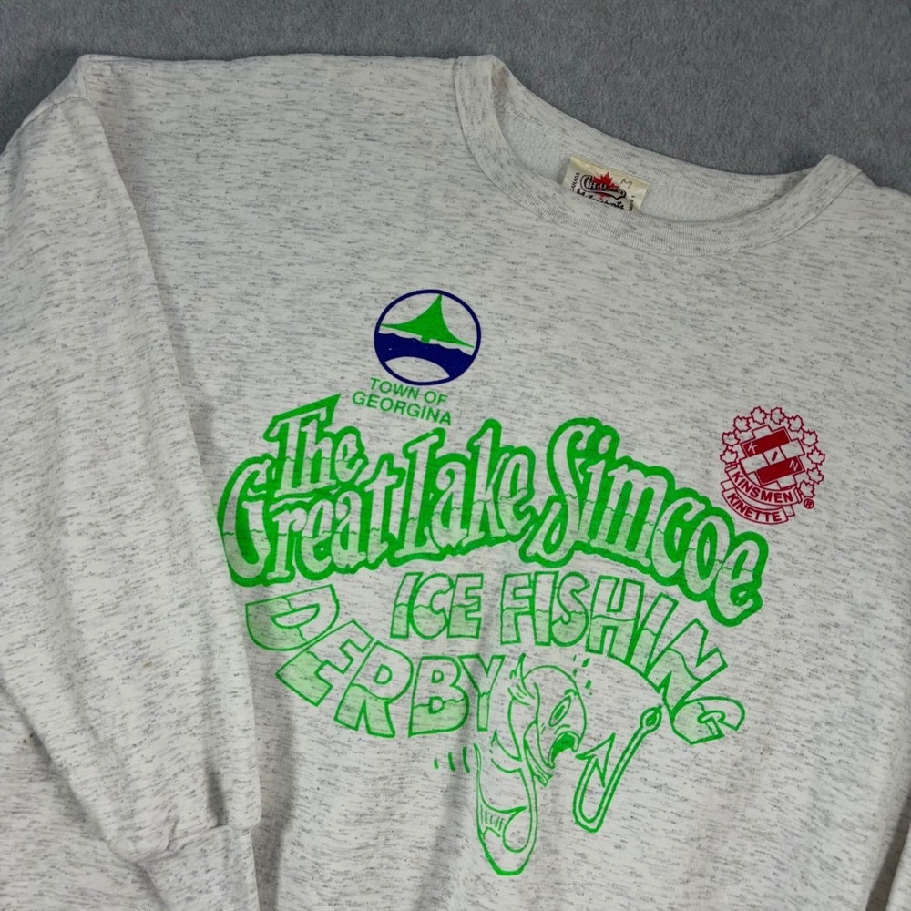 VTG Ice Fishing Derby Sweatshirt Mens M Gray Choko Motorsport Lake Simcoe Canada